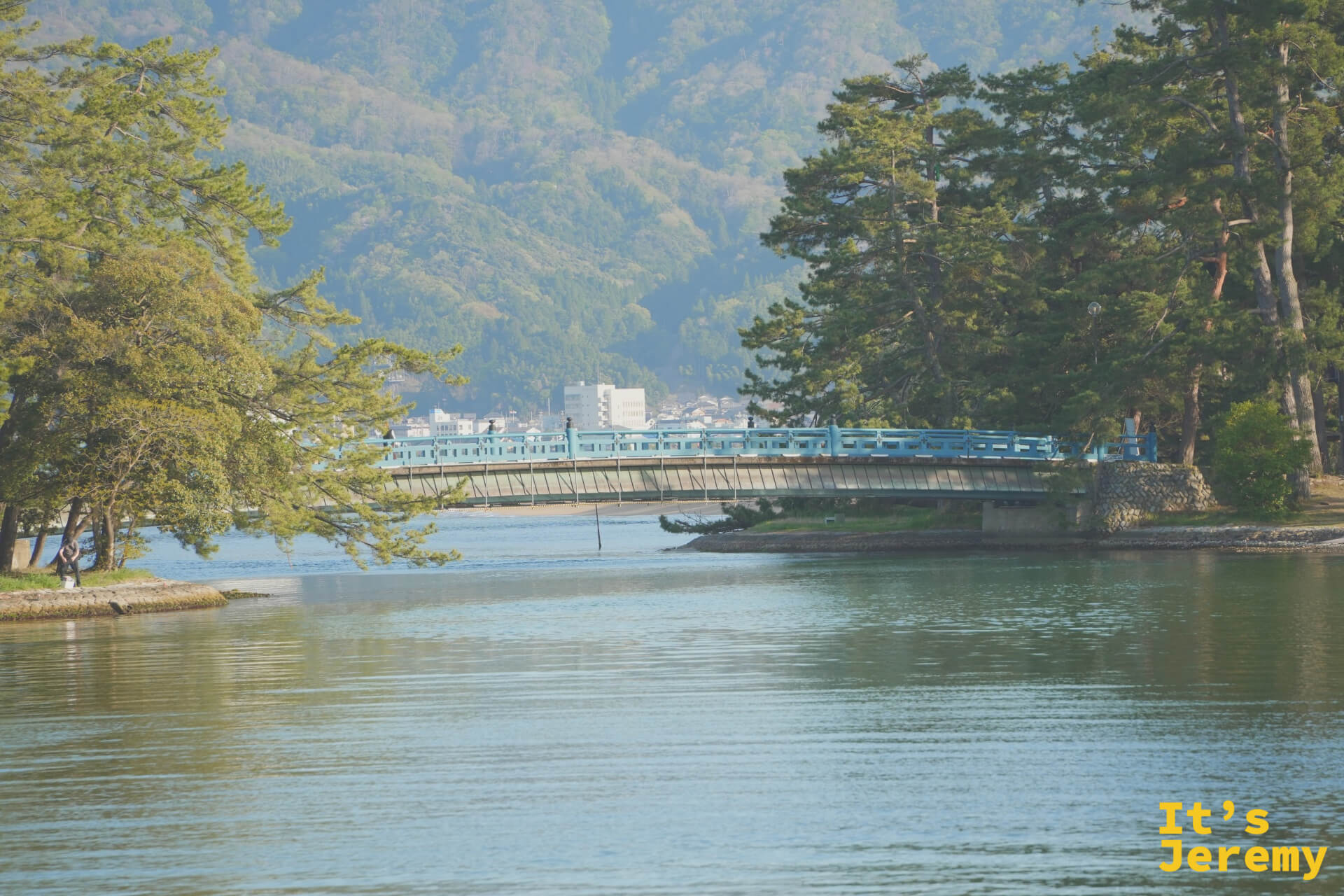 交通船から見た廻旋橋と松林