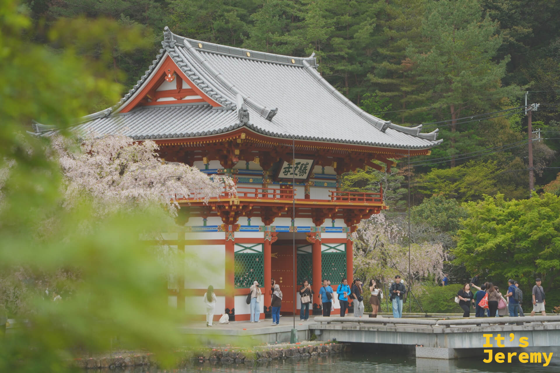 主殿與山景,春花點綴其間
