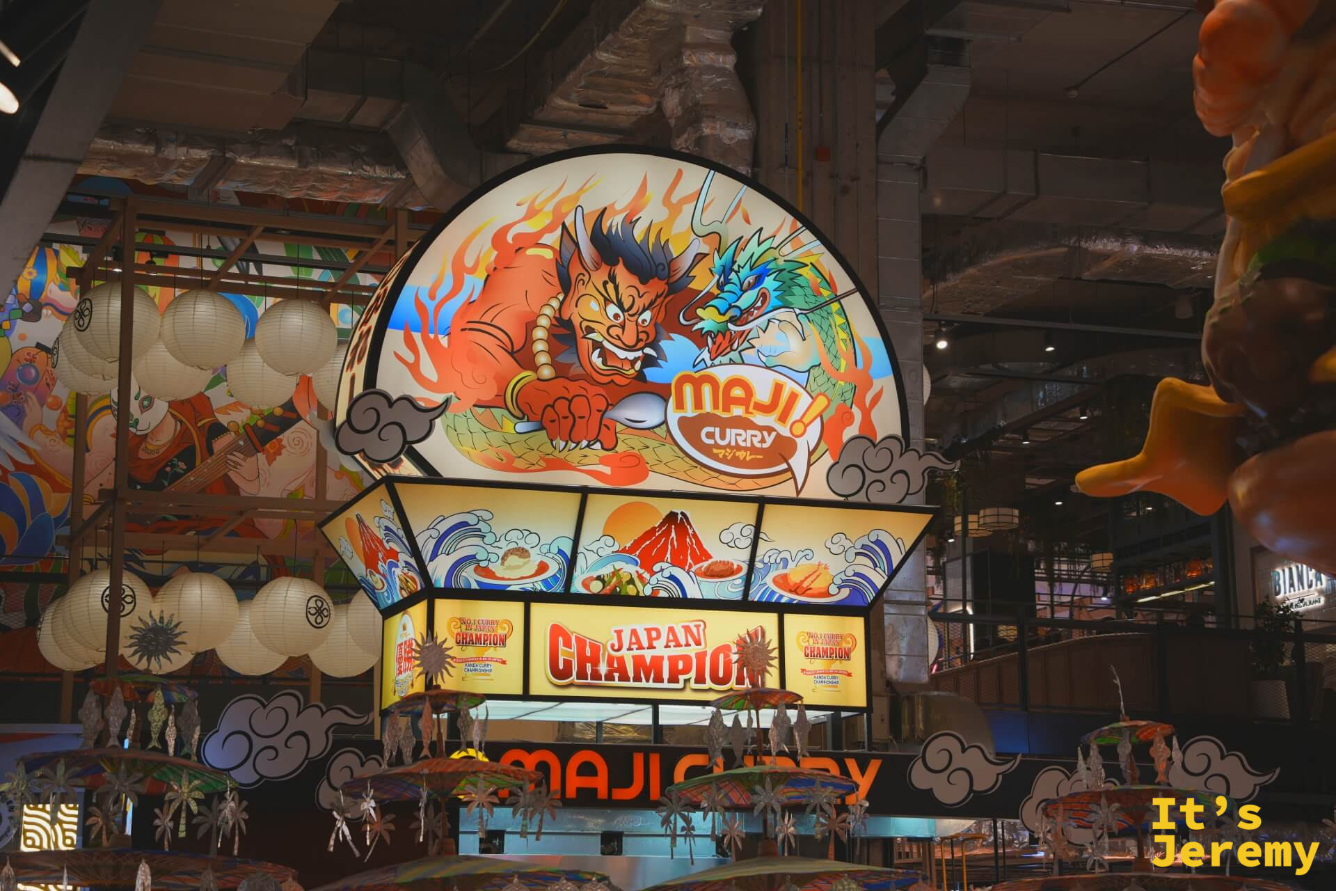 Maji Curry 日式咖哩招牌,卡通鬼神圖樣,Japan Champion 字樣