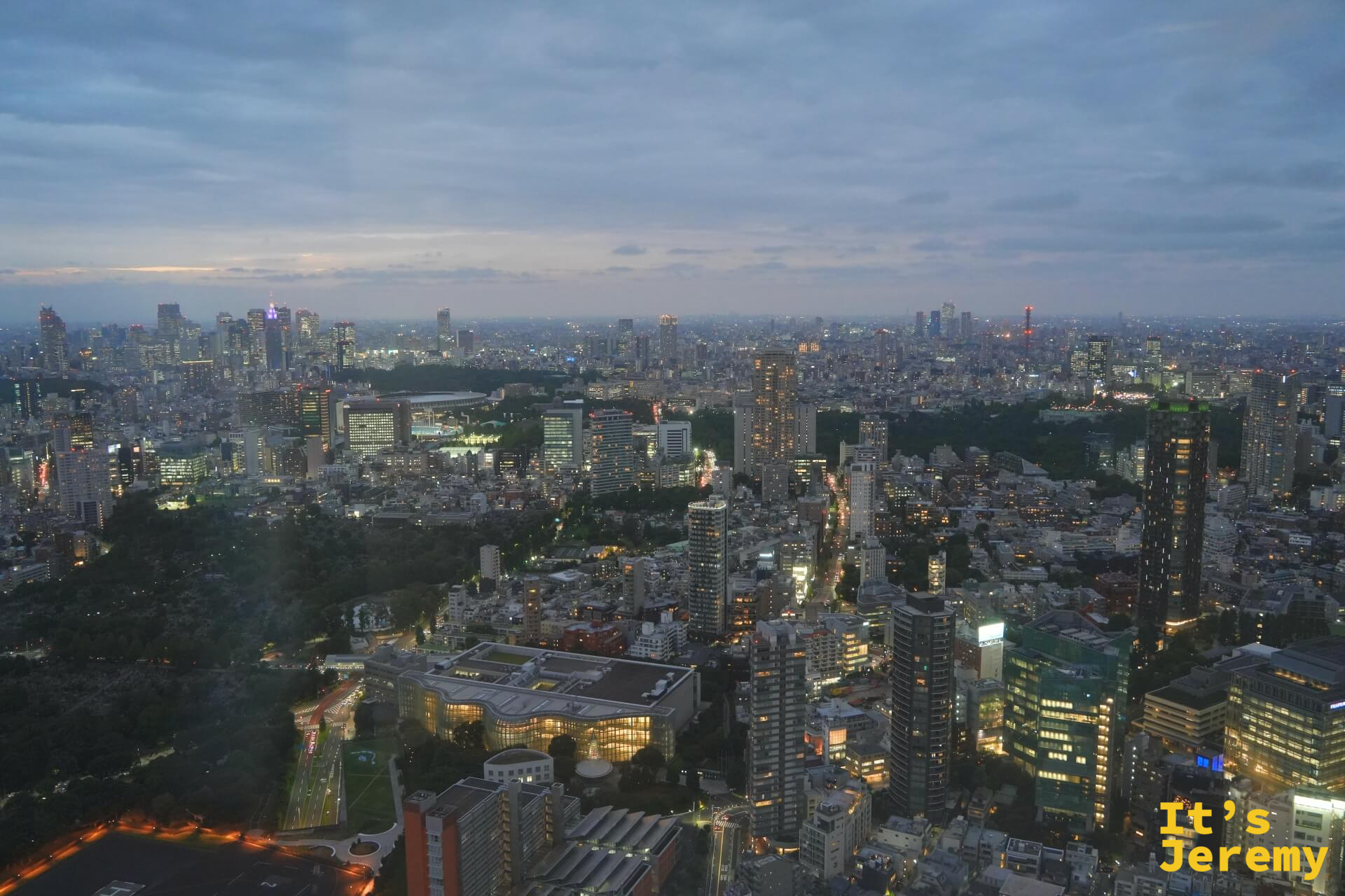 入夜後東京城市夜景，萬家燈火從六本木 53 樓向四方延伸至地平線