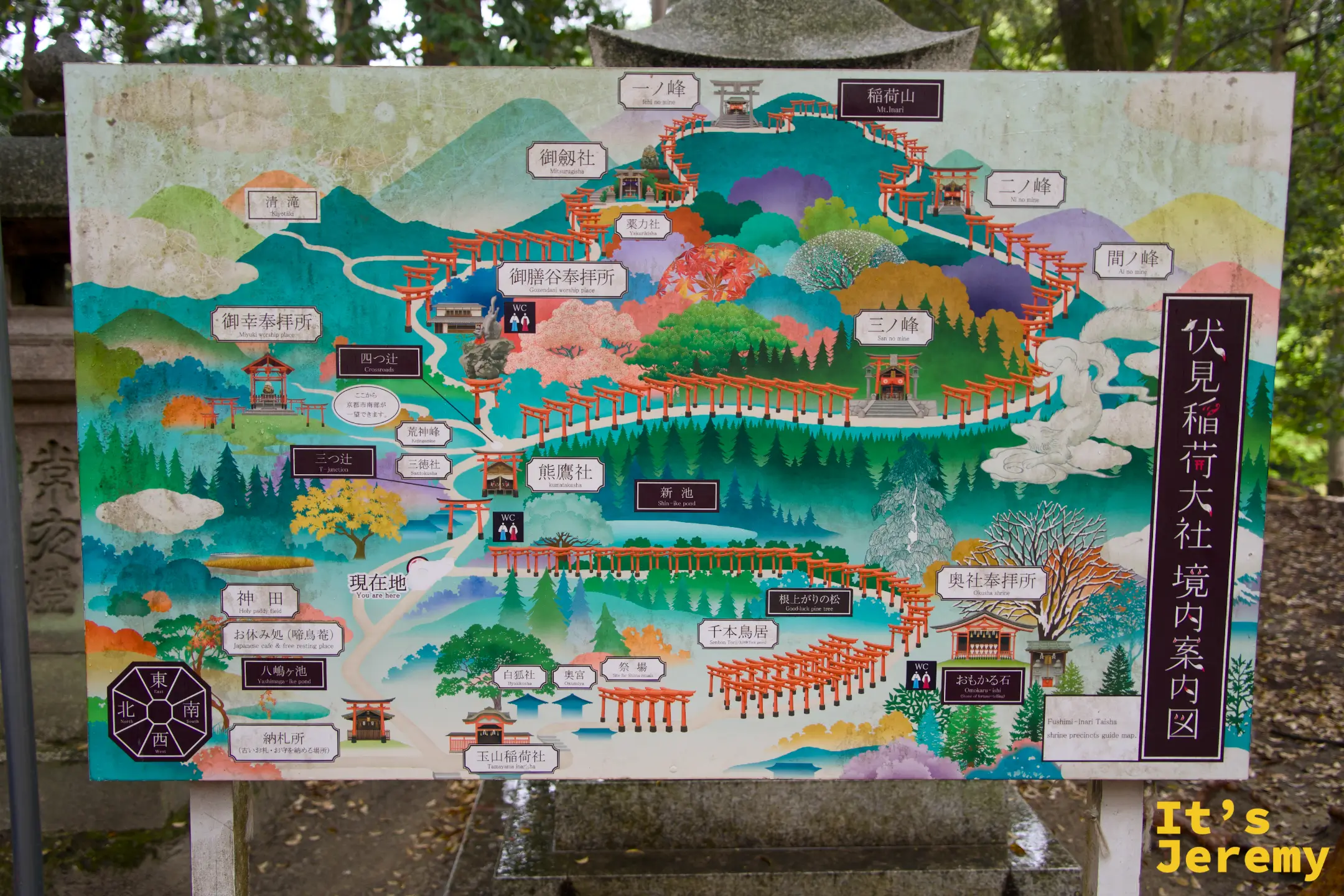 境內地圖，顯示整座稻荷山的路線與各停靠點