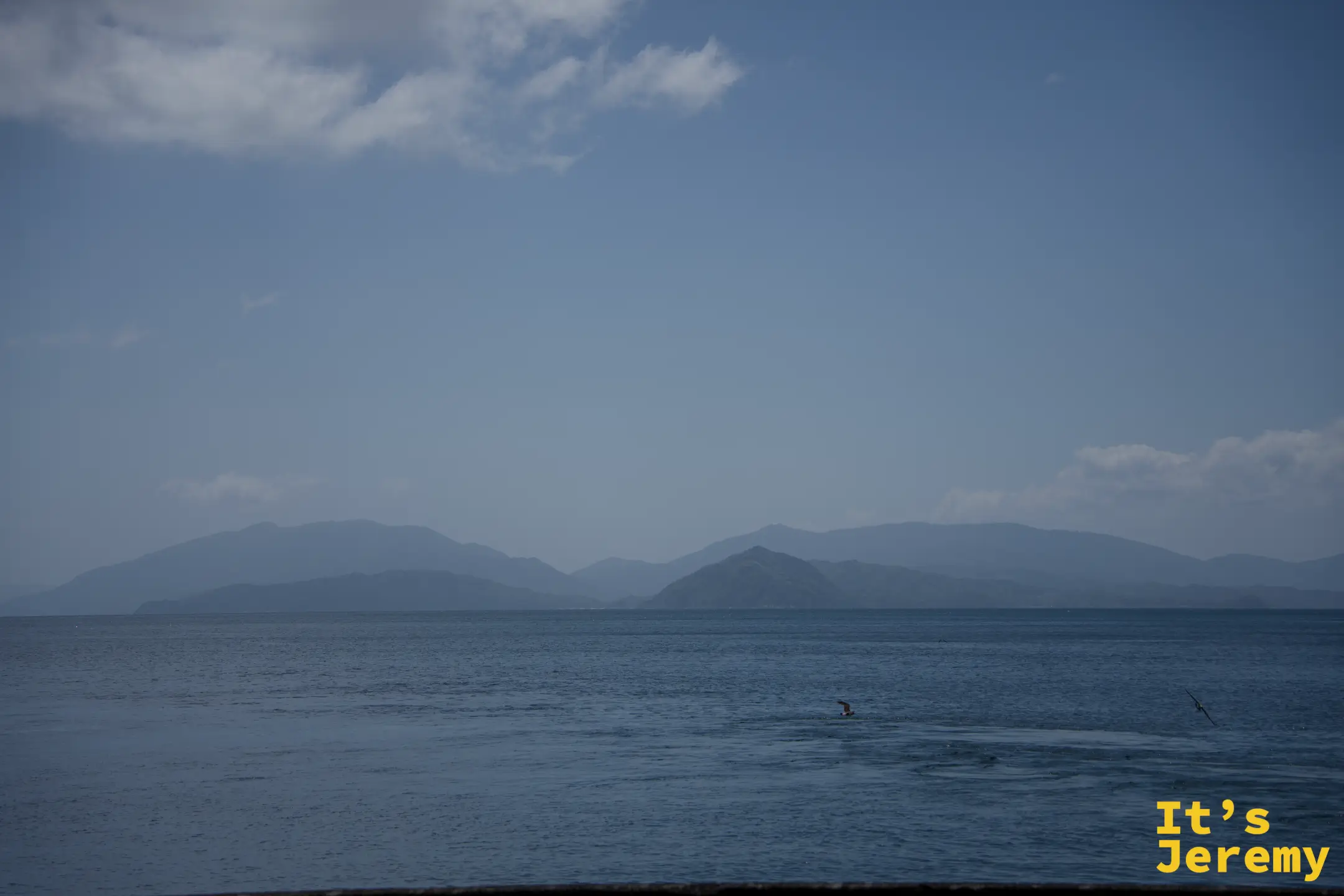 伊根湾の広大な海景、遠方に山