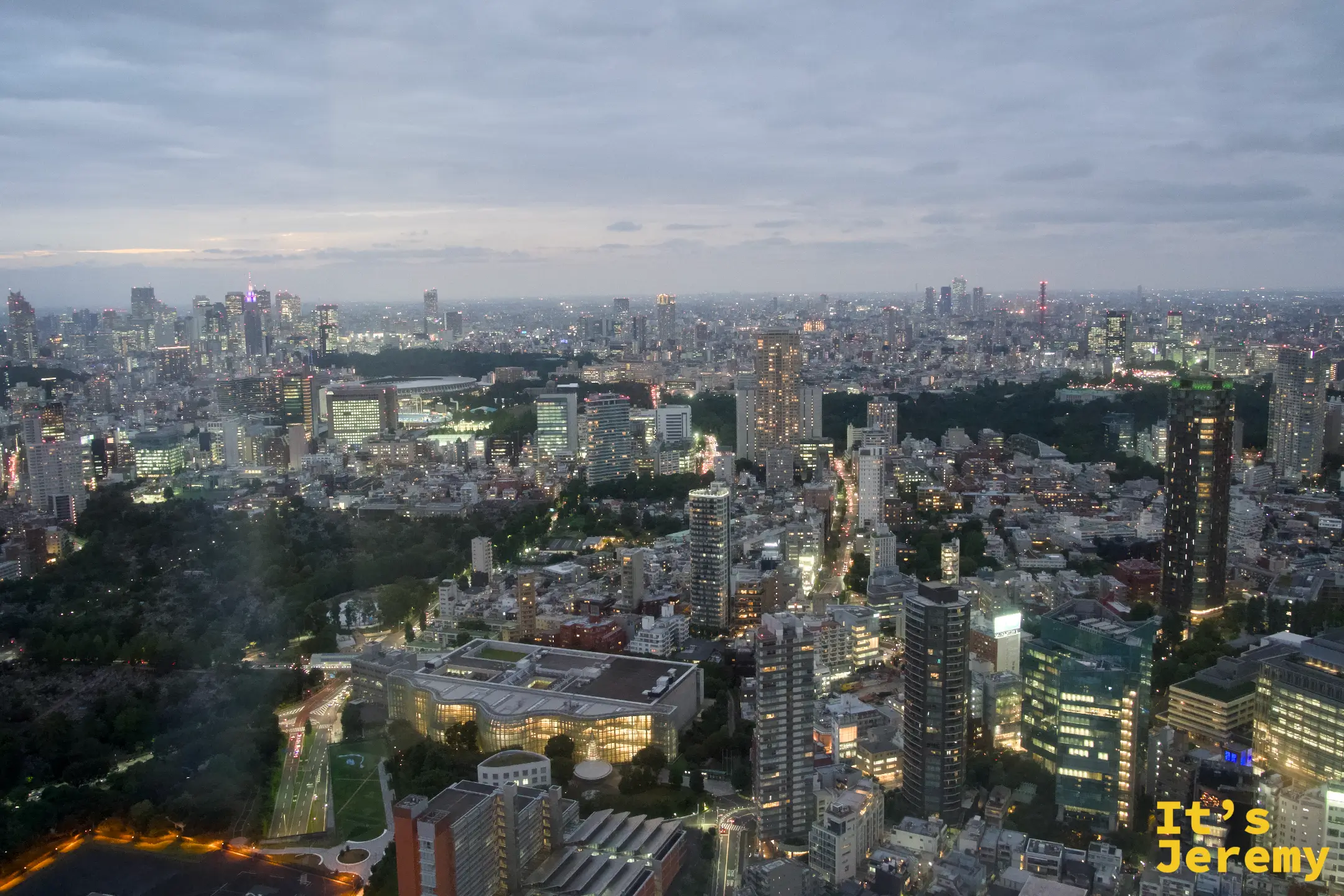 入夜後東京城市夜景，萬家燈火從六本木 53 樓向四方延伸至地平線