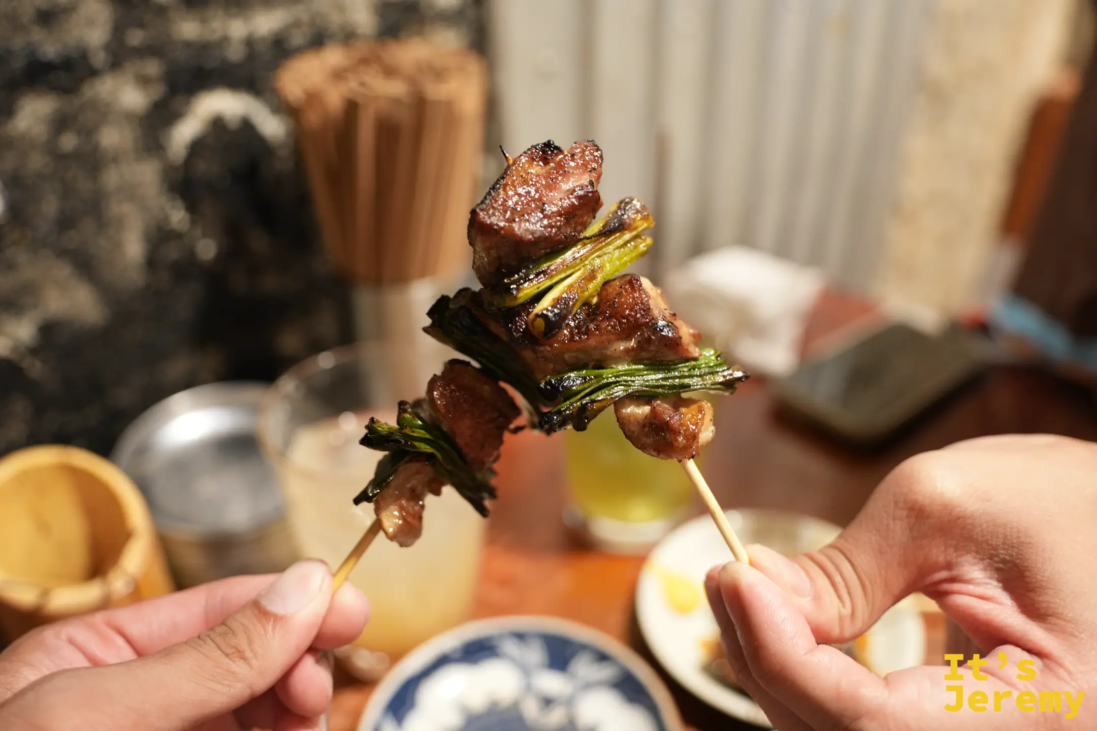 拿起鴨肉青蔥串