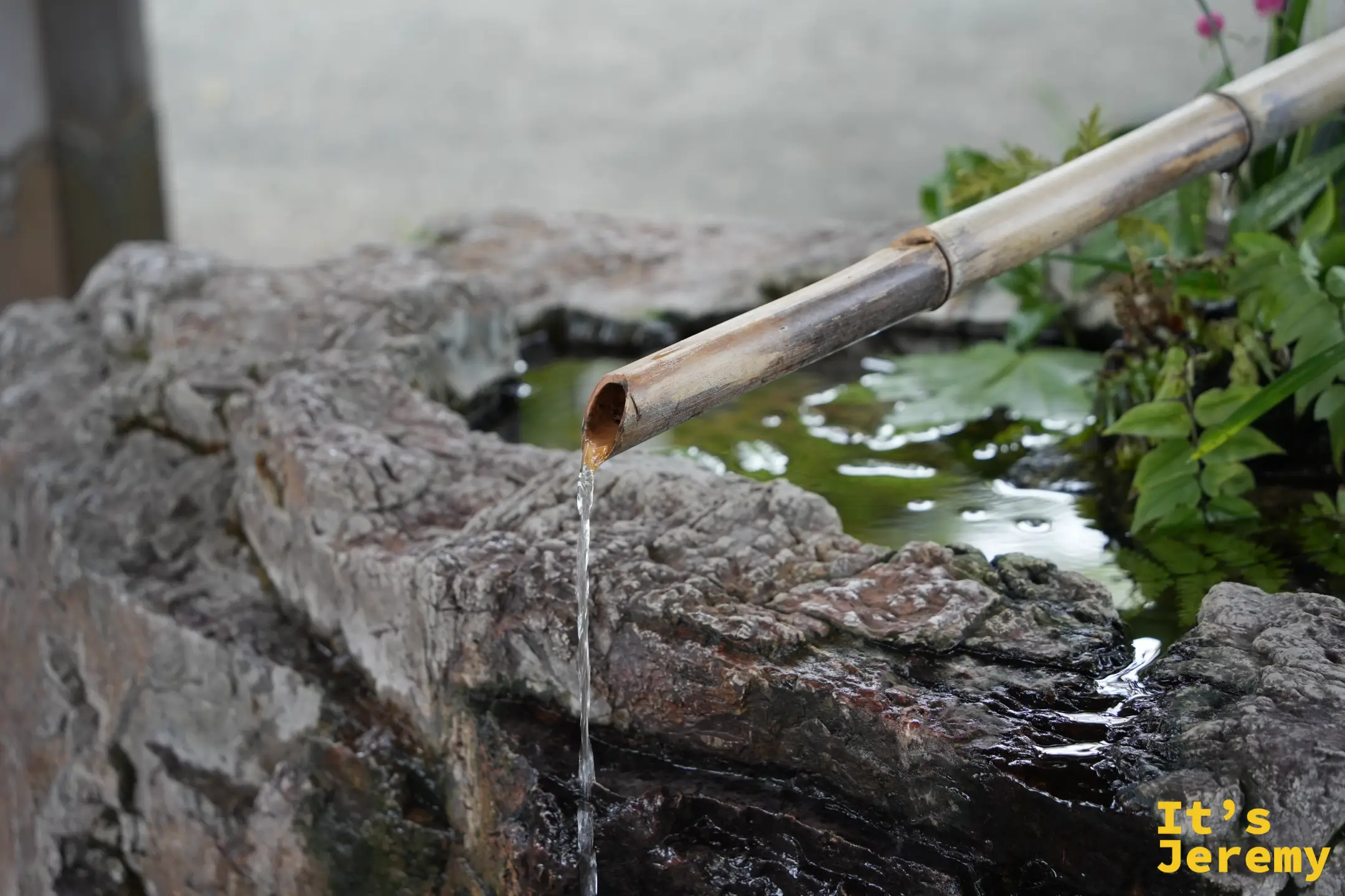 竹筒流水與石盆